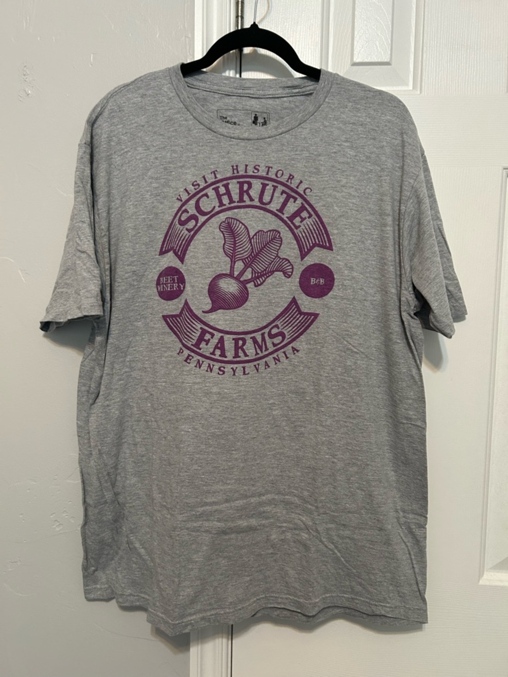 Ripple Junction Gray T-Shirt with Purple Schrute Farms Graphic